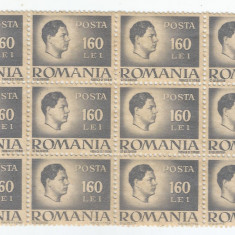 |Romania, LP 188/1945, Uzuale - Mihai I, hartie gri, 160 lei, bloc, MNH