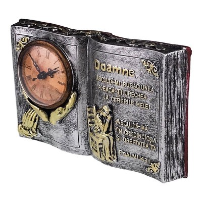 Decoratiune din rasina in forma de carte cu ceas,citat religios, 24x14 cm foto