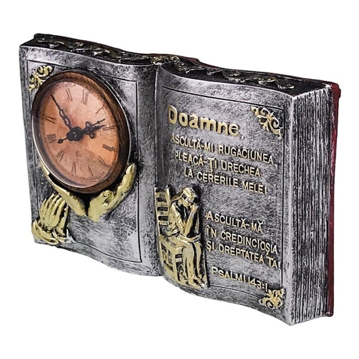 Decoratiune din rasina in forma de carte cu ceas,citat religios, 24x14 cm