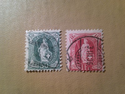2 Timbre Elvetia 1899 stampilate , 50c si 1 fr foto