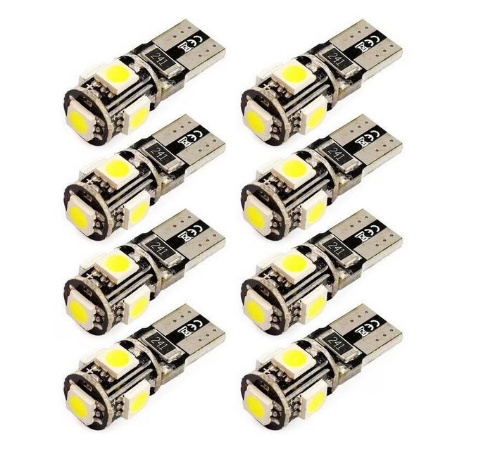 Комплект 8x LED крушки за кола, BZRSH, W5W, 12V, 5W CANBUS, 7000k, 28x12 мм, Студено бяло