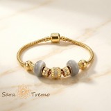 Bratara Eleganta Serena , Bratara dama cu charms gri placata cu aur 14K