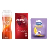 Cumpara ieftin Pachet Durex Prezervative Feel Thin 12 bucati + Inel Vibrator + Lubrifiant Masaj senzual 200 ml