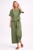 Women's Linen Look Short Top and Pants Khaki Set