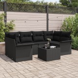 Set canapele gradina Gossi 7 piese cu perne, ratan negru, canapea gradina Gossi doua persoane cu depozitare si perne, ratan negru