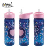 Sticlă apă plastic cu pai S-Cool Pink Heart, 600ml, 23x8.5x6.6 cm