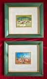 Lot 2 Tablouri Arta Naiva Picturi miniaturale semnate &icirc;nrămate rame lemn 28x31cm