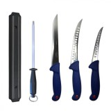 Cumpara ieftin Set profesional de macelarie, dezosat, injunghiat, transat, filetat, masat pentru ascutit, suport magnetic, 3 cutite otel carbon