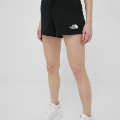 The North Face pantaloni scurti din bumbac femei, culoarea negru, neted, high waist