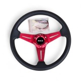 Volan Sport Auto Universal Negru cu Insertii Albastre Metalice, Diametru 36cm, Prindere 6 Puncte, Ergonomic, Tuning Interior