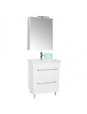 Set mobilier baie cu lavoar ceramic, GN0541, front MDF, 2 sertare, 60 cm, picioare cromate reglabile si dulap cu oglinda GN5011, MDF, iluminare led, c