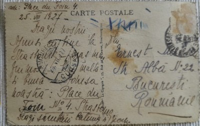 1927 CP ptr Ernest MICLESCU str. Alba 22 BUCURESTI / de la Strasbourg / familie foto