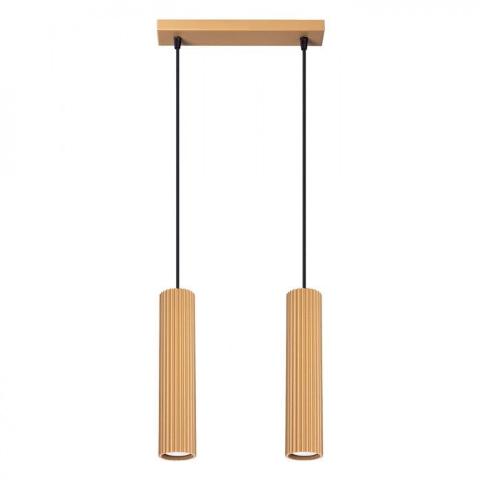 Lampă Suspendată Karbon Din Aluminiu Aurit, 2 Becuri Tub Minimalistă De Interior.