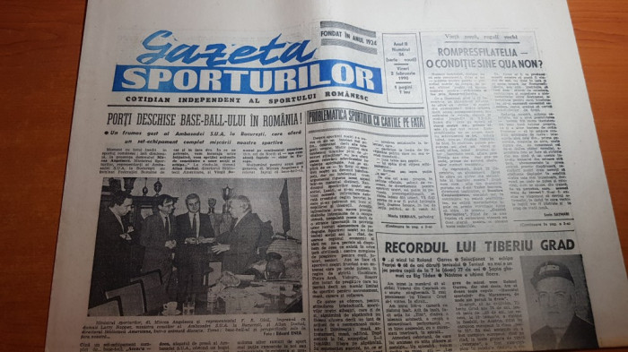 gazeta sporturilor 2 februarie 1990-federatia romana de oina si art tiberiu grad