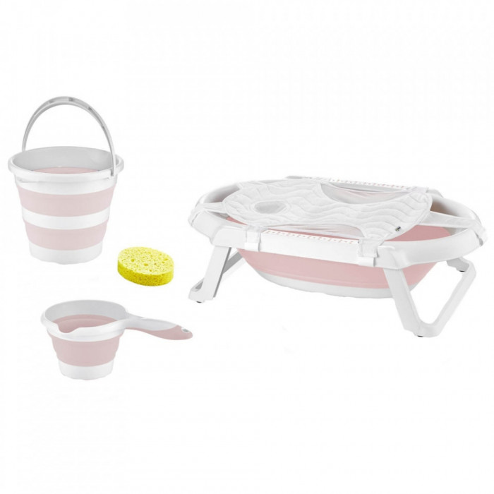 Set cadita pliabila de baie Babyjem, 5 piese (Culoare: Roz)