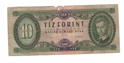 Bancnota Ungaria 10 forint/forinti 30 iunie 1969, circulata, stare relativ buna foto