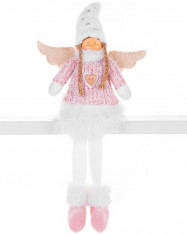 MagicHome Figurină de Crăciun, &amp;Icirc;nger cu fustă scurtă albă, material, roz și alb, 23x12x59 cm foto
