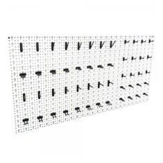 Panou metalic de perete pentru scule 960x480 mm, echipat cu 52 carlige, alb, Plus