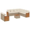 Set canapele de gradina cu perne, 10 piese, bej, poliratan