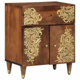 Noptiera Lemn Masiv Mango vidaXL 50x33x60 cm, Maro, Design Floral, 2 Usi, Sertar
