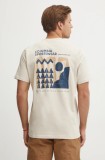 Columbia tricou din bumbac Explorers Canyon barbati, culoarea bej, cu imprimeu, 2036451.