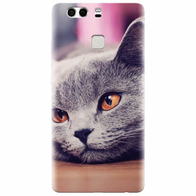 Husa silicon pentru Huawei P9 Plus, British Shorthair Cat Yellow Eyes Portrait foto