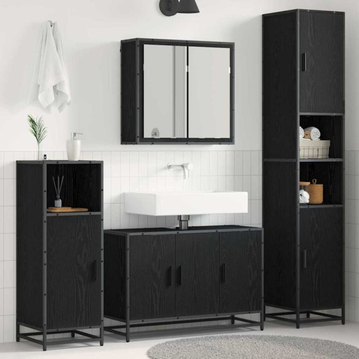 vidaXL Set de mobilier pentru baie 4 pcs Stejar negru 90 x 33 x 60 cm 3402325