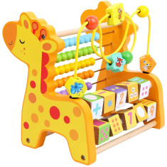 Numaratoare din lemn pentru copii, cu bile multicolore, 22x22x18 cm, buz