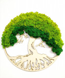 Tablou Rotund de lemn cu licheni stabilizati &ldquo;Copacul Vietii&rdquo;, D-30 cm