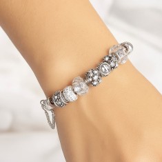 Brățară zodia Fecioară charmuri, suflată cu argint cu strasuri montate &icirc;n charmuri, inox solid de calitate alb 19 cm