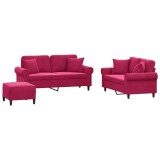 Cumpara ieftin Set canapele cu perne, 3 piese, rosu vin, catifea