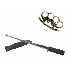 Set baston telescopic flexibil argintiu, maner cauciuc, 47 cm + pumnal/box crani