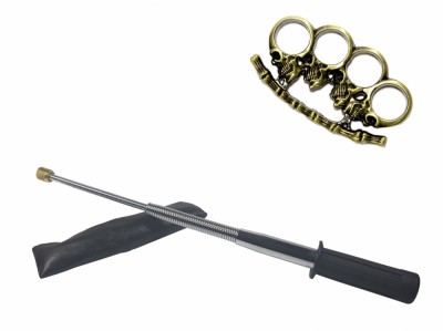 Set baston telescopic flexibil argintiu, maner cauciuc, 47 cm + pumnal/box crani foto