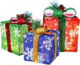 Set de 3 cutii pentru cadouri cu 48 LED-uri Gresonic, metal/textil, 18 x 18 x 18 cm / 15 x 15 x 15 cm / 13 x 13 x 13 cm