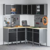 vidaXL Set dulap lucru &amp; panou c&acirc;rlige, 12 piese, negru, MDF &amp; metal
