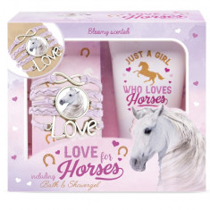 Set cadou fetite I LOVE HORSES (bratara + gel dus)