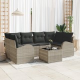 Gossi set canapea gradina 7 piese cu perne gri deschis din ratan poli
