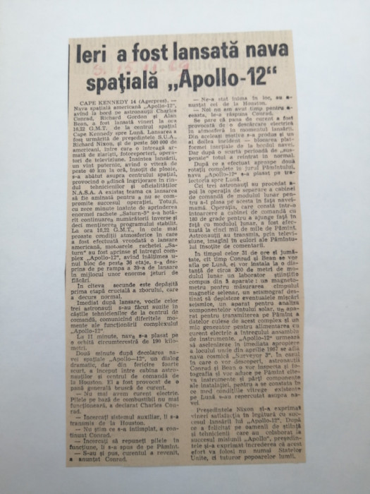 Apollo 12 - comentarea misiunii Apollo 12 in articole de presa - 1969