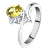 Inel argintiu strălucitor, zirconiu oval de culoare galbenă - Marime inel: 50