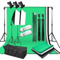 Kit studio foto,2 lumini softbox,suport fundal 2x3 m,4 panze fundal,2x bec 135W + geanta transport