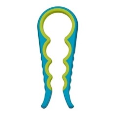 Desfacator capace borcane si sticle, din plastic, cu 4 dimensiuni, cu sistem anti-alunecare, lungime 22.5 cm, albastru/galben