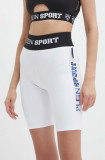 PLEIN SPORT pantaloni scurti femei, culoarea alb, modelator, high waist