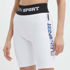 PLEIN SPORT pantaloni scurti femei, culoarea alb, modelator, high waist