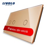 Cumpara ieftin Panou din sticla Livolo auriu pentru &icirc;ntrerupator touch dublu + simplu