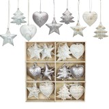 Set de 24 ornamente metalice &icirc;n formă de clopoței de Crăciun &ndash; inimă, stea, brad
