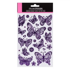 Autocolante Decorative, Model Fluturi și Flori, Set 23 Bucăți, Culoare Mov
