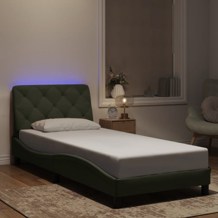 vidaXL Cadru de pat cu lumini LED, gri deschis, 90x190 cm, catifea 3213825