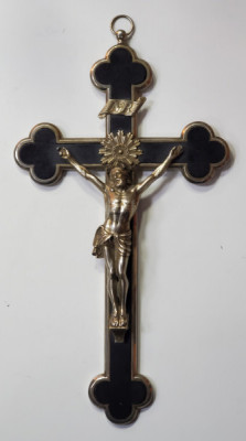 Rastignirea lui Iisus, Crucifix din metal argintat si insertie de lemn, cca. 1900 foto