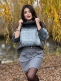 Bluza dama gri tricotata cu gat inalt si paiete