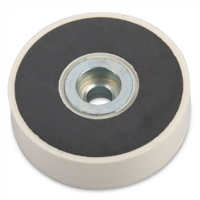 Magnet ferită inel 43 x 10 x 12,5 mm tip oală &icirc;n carcasă de plastic alb